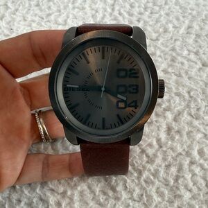 Diesel Oversized Grayed Out‎ Black Dial with Brown Leather Strap Watch Men’s